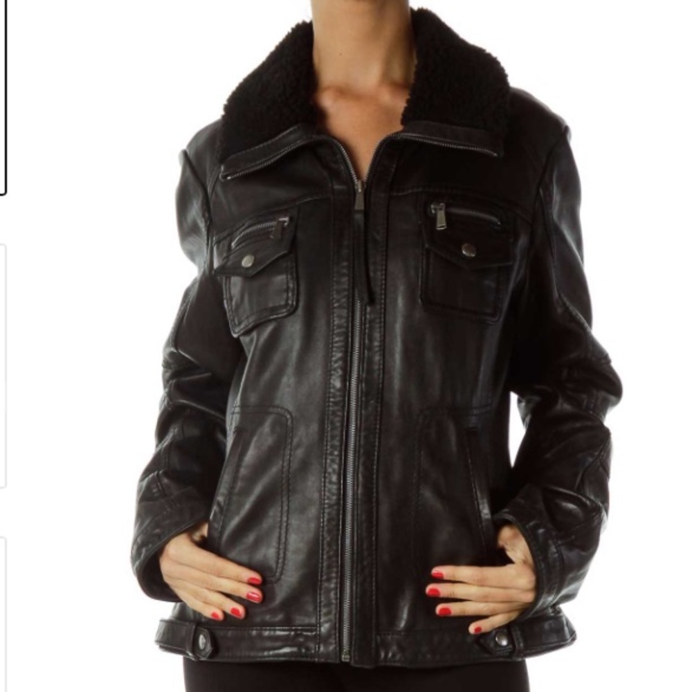 MICHAEL Michael Kors Black Leather Aviator Jacket
